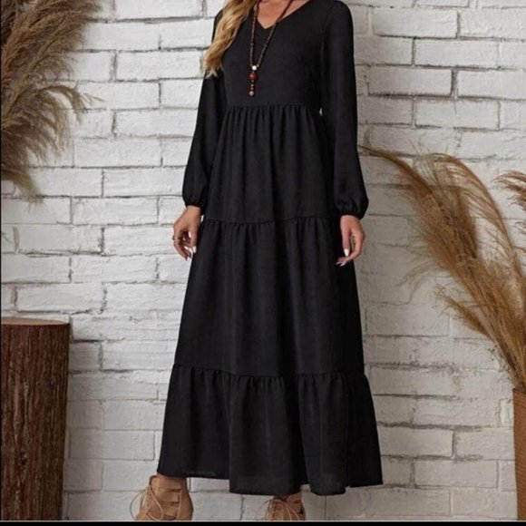 New! Boho Tan/brown Long Sleeve Maxi Dress - Picture 4 of 6